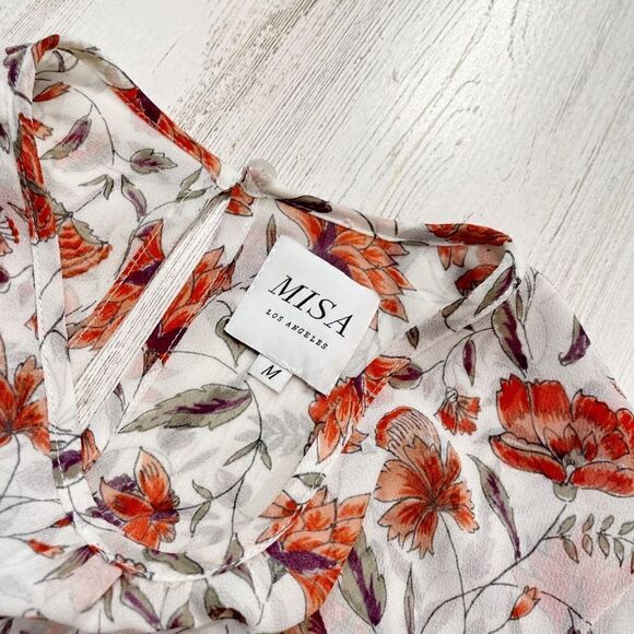 MISA Annabelle Smocked Sheer Ruffle 3/4 Sleeve Blouse Size M - Picture 4 of 6